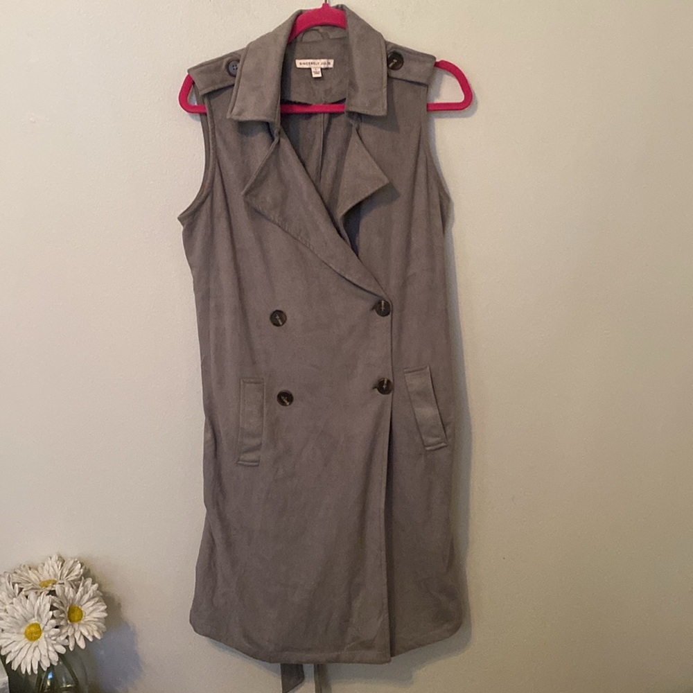Sincerely Jules Soft Textured Gray Buttoned Wrap … - image 4